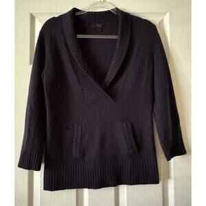 JCREW Women's 100% Cashmere Navy 3/4 Sleeve Sweater - Medium